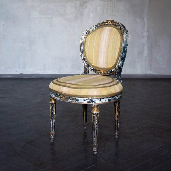 Antique Venetian Chair, Antique Polychrome Wood Side Chair