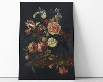 Dutch Floral Still Life Art Print, Dark Floral Art Print, Large Floral Poster