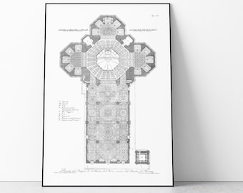 Plano de planta de Santa Maria del Fiore Poster, Duomo Plan Drawing Poster, Renaissance Architecture Print
