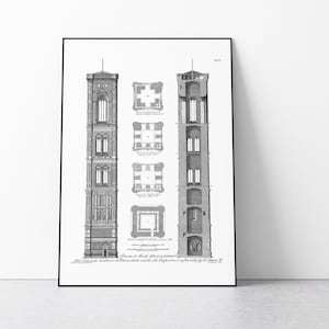 Plan of Giotto&#39;s bell tower Poster, Florence Duomo Print, Architectural Poster