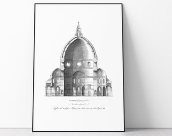 Sección transversal del Cartel de Santa María del Fiore, Impresión Arquitectónica, Impresión del Duomo de Florencia