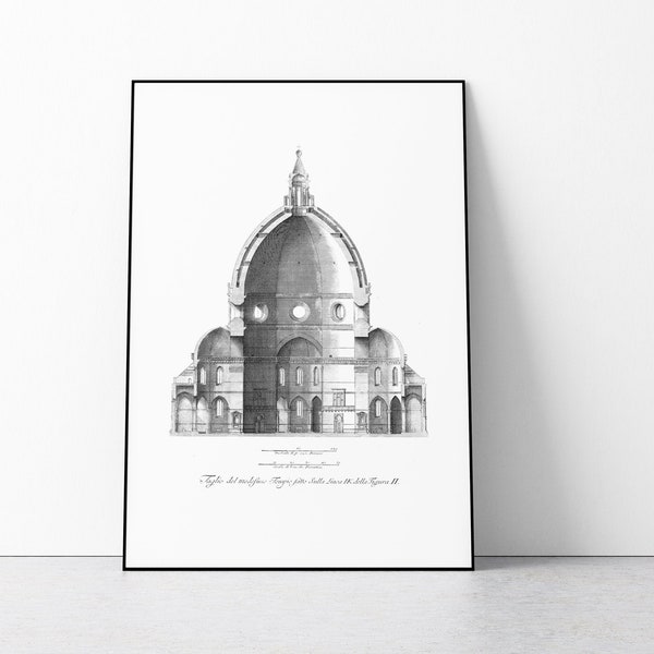 Cross section of Santa Maria del Fiore Poster, Architectural Print, Florence Duomo Print