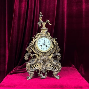 Antique Louis XV Mantel Clock, Rococo Ormolu Table Clock