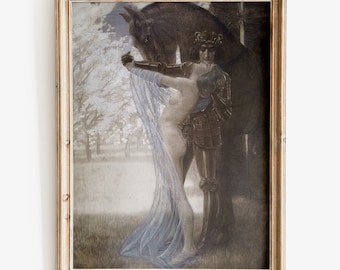 Sir Lancelot and Guinevere art print, Fine art print, Dark academia art