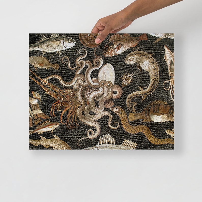 Mosaic of marine life art print, Pompeii Roman Mosaic Art print