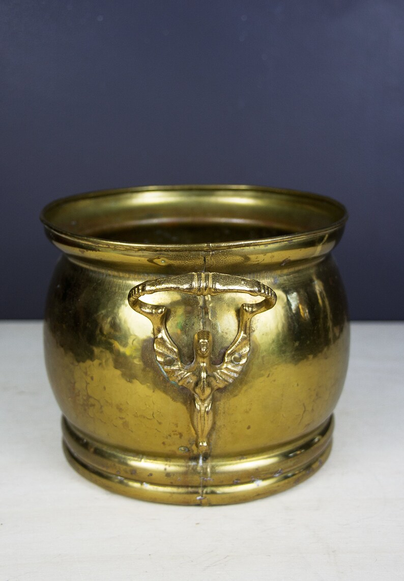 Vintage brass planter basket brass plant holder brass basket gold leaf basket