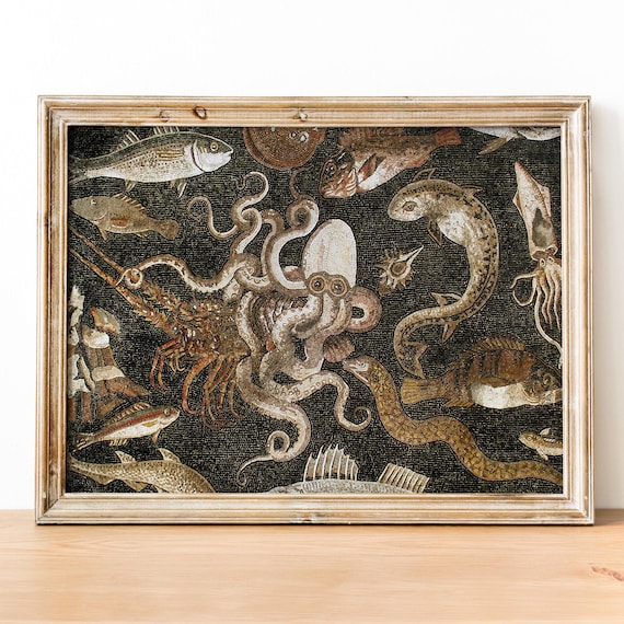 Mosaic of marine life art print, Pompeii Roman Mosaic Art print