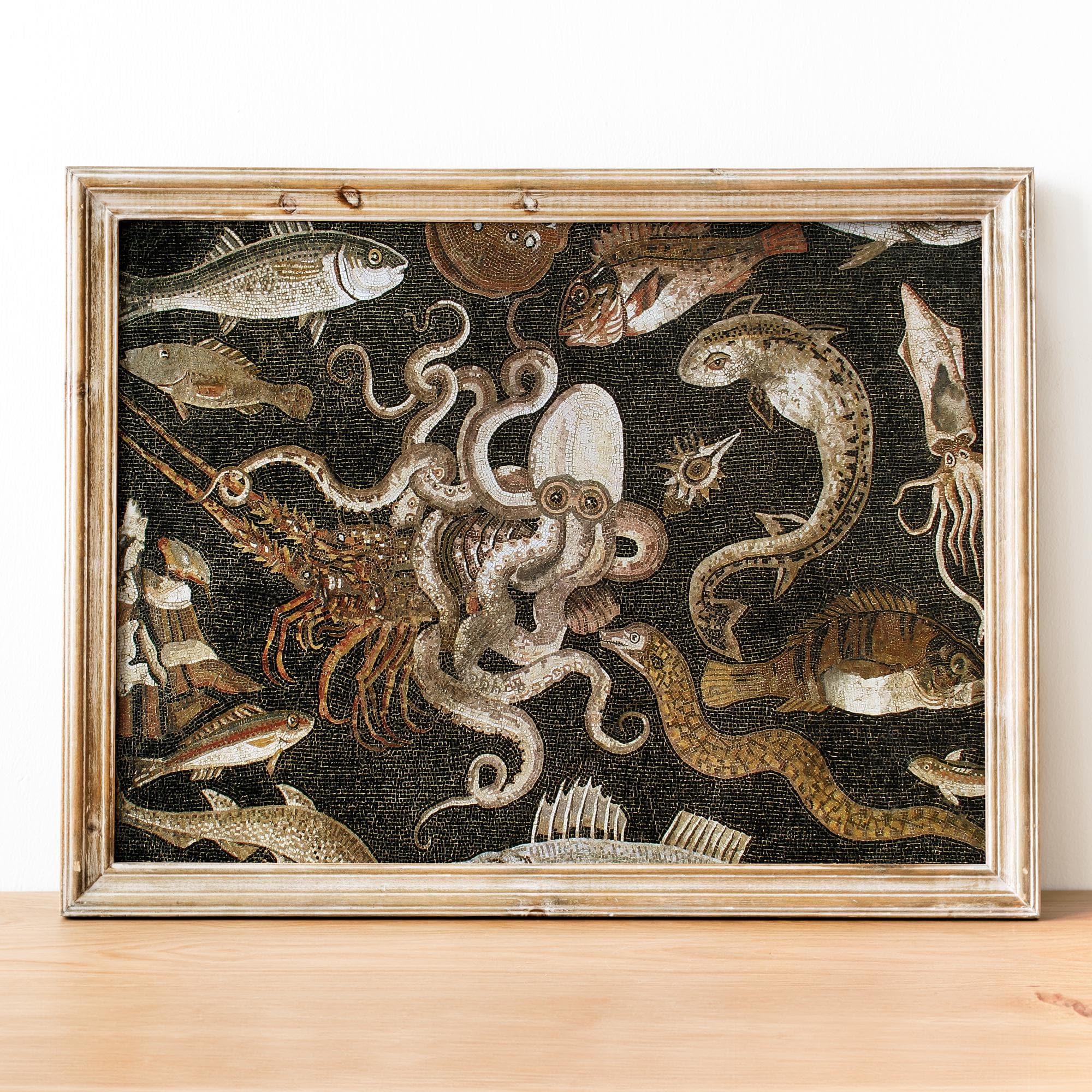 Mosaic of marine life art print, Pompeii Roman Mosaic Art print