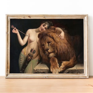 Angelo von Courten - The goddess Diana and a lion art print, Fine art print, Goddess Art