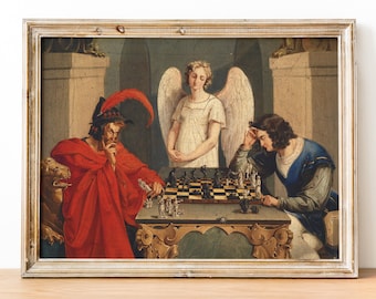 Faust und Mephistopheles beim Schachspiel Kunstdruck, Fine Art Print in Museumsqualität