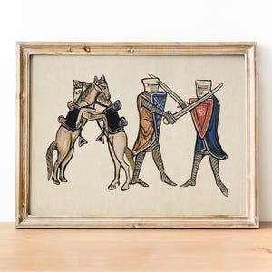 Weird Medieval Knights and Horses Art Print, Medieval marginalia