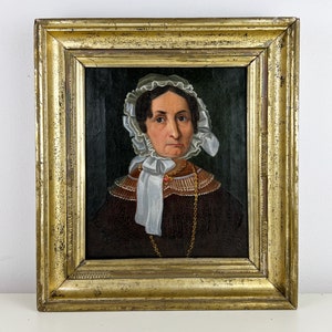 1850's Antique Portrait, Victorian portrait, 19th Century Oil Painting on Canvas, Portrait of a noble elderly lady