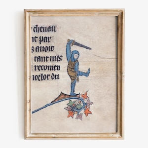 Medieval Kung-fu Knight Art Print, Medieval weird art, Medieval marginalia