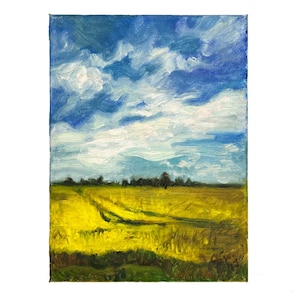Small Original Oil Painting, Rapeseed field painting, Landscape on canvas painting, Small oil painting