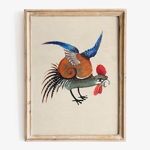 Weird Medieval Snail Rooster Art Print, Medieval marginalia wall art