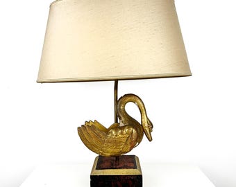 Antique Fragment Table Lamp, Italian Salvaged Carved Gilt Wood Swan Lamp