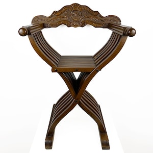 Antique Savonarola Chair, Florentine Renaissance Home Decor, Carved Wood Armchair
