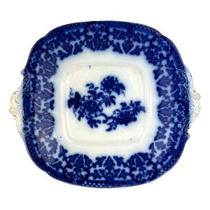 Piatto da portata antico Flow Blue dei primi del XIX secolo, piatto da collezione molto raro