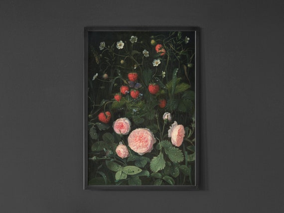 Dark Floral Print, Moody wall art, Dark Wall Art, Dark botanical print, Goth wall art