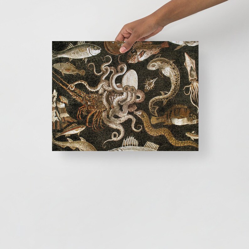 Mosaic of marine life art print, Pompeii Roman Mosaic Art print
