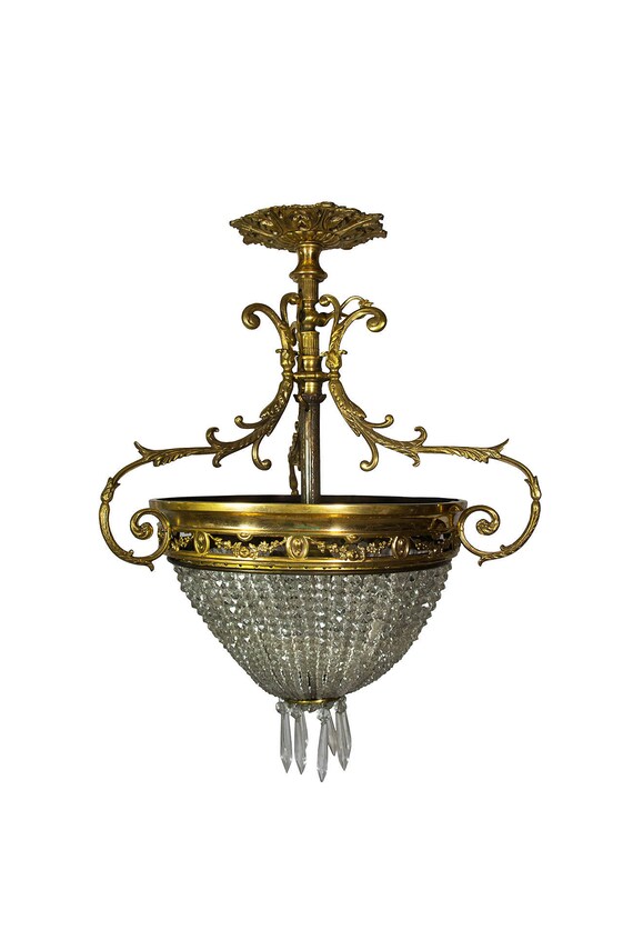 Vintage Brass Chandelier Crystal Antique Image 0