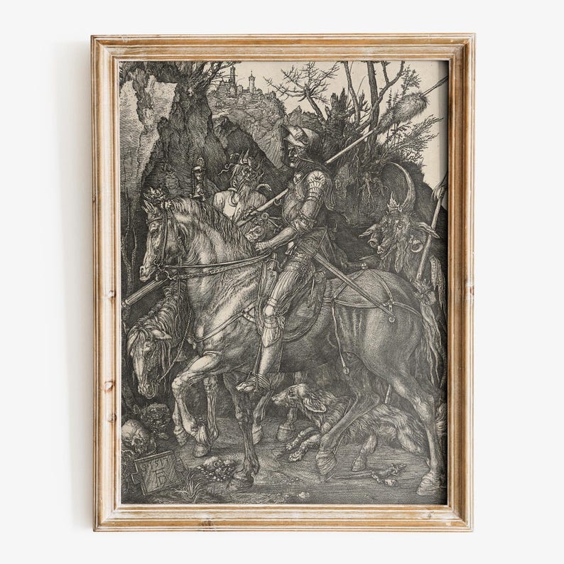 Albrecht Dürer - Knight, Death and the Devil Art Print, Gothic Wall Art ...