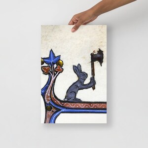 Medieval Axe Bunny Art Print, Medieval weird art, Medieval marginalia