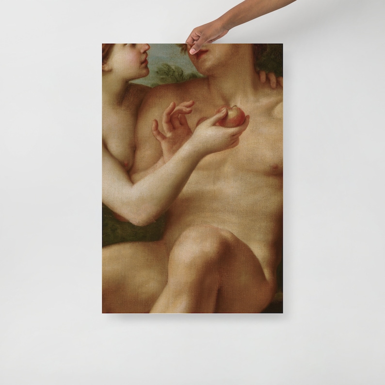 Adam and Eve Art Print, Antique Painting Detail, Sensual art, Moody Wall Art, Dark Academia art