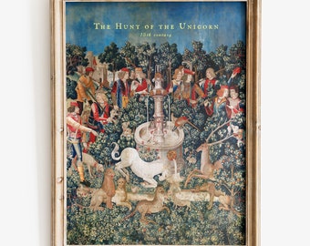 Renaissance Unicorn Art Print, Medieval tapestry poster, Aesthetic Wall art