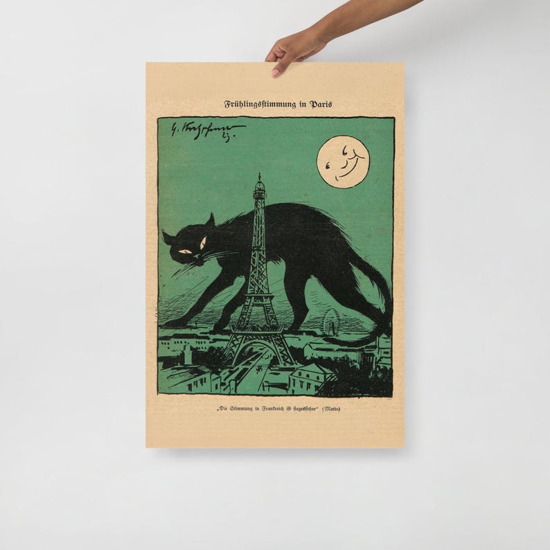 Springtime in Paris art print, Museum-quality Fine Art print, Black Cat art deco art