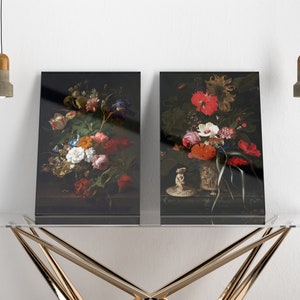 Cartel de arte floral oscuro, cartel de pintura floral holandés, impresión floral oscura grande, cartel de arte botánico oscuro imagen 4