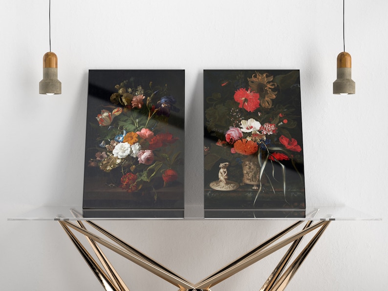 Cartel de arte floral oscuro, cartel de pintura floral holandés, impresión floral oscura grande, cartel de arte botánico oscuro imagen 4