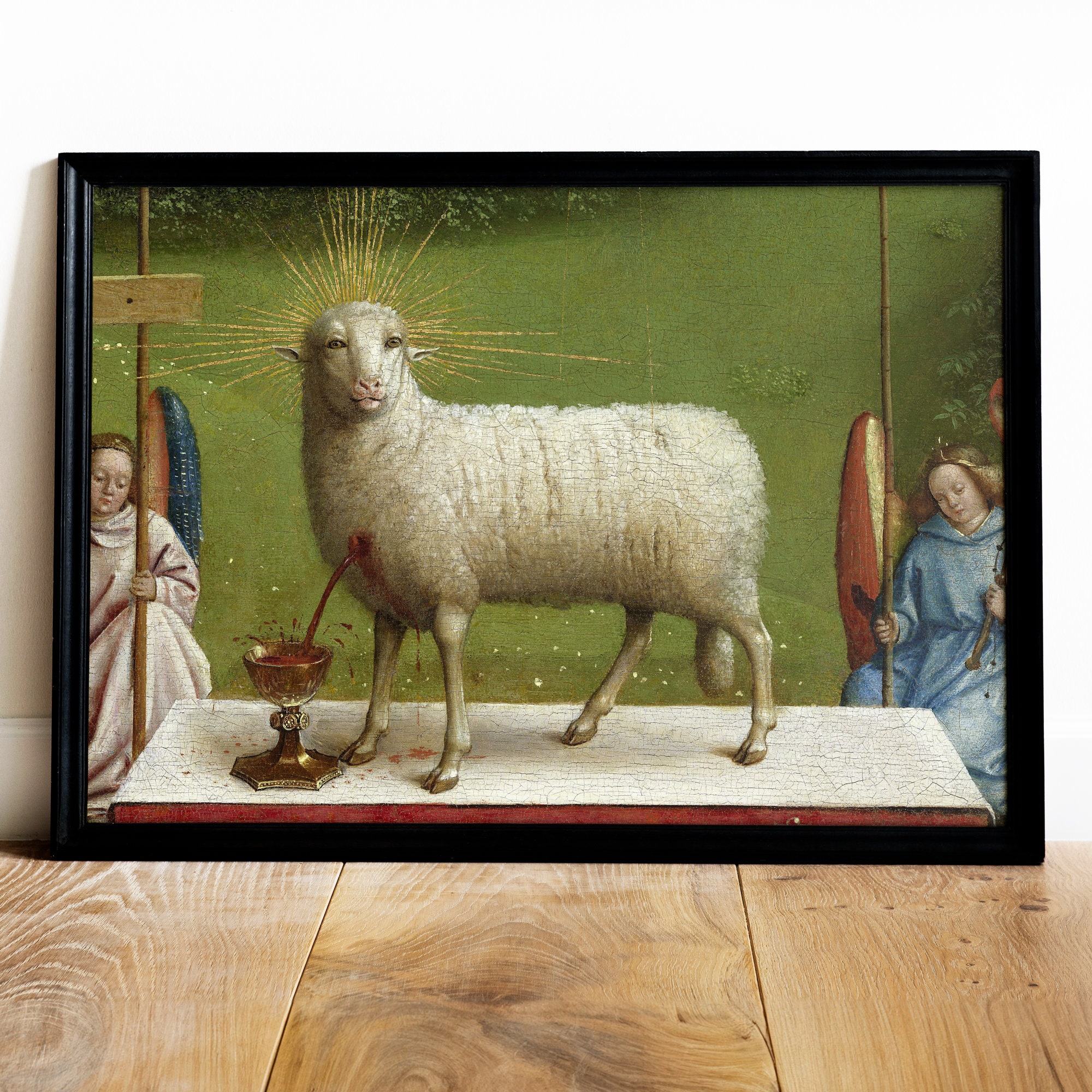 アクリル・ガッシュ 羊の絵画 ヤン・ファン・エイク - 神秘の子羊の礼拝、ゲントの祭壇画、美術印刷