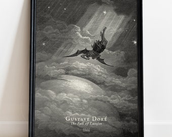 Gustave Dore art print, The Fall of Satan, Dark Art Print, Gothic Art