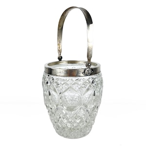 Vintage italienischer Kristall und 800er Silber Eiskübel, Glaseimer, Bleiglaseimer, Vintage Bar Dekor
