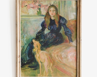 Berthe Morisot - Chica con impresión de arte Greyhound, Impresión de Bellas Artes