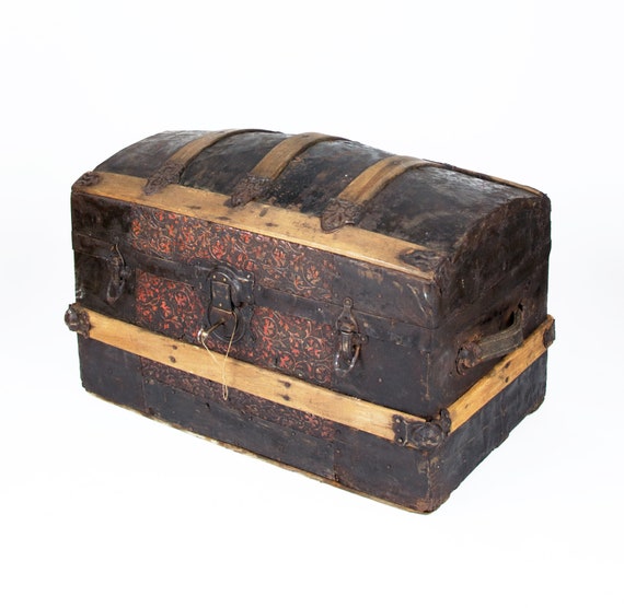 1800s Antique Trunk Storage Chest Wooden Steamer 1800s Antique Trunk Storage, Antique Storage Trunk