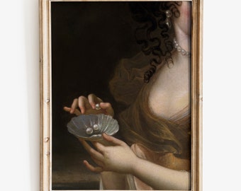 Impresión de arte de manos antiguas con perlas, impresión de arte barroco, arte académico oscuro