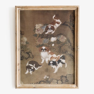 19th Century Pekingese dogs art print, Chinese art, Dog wall art