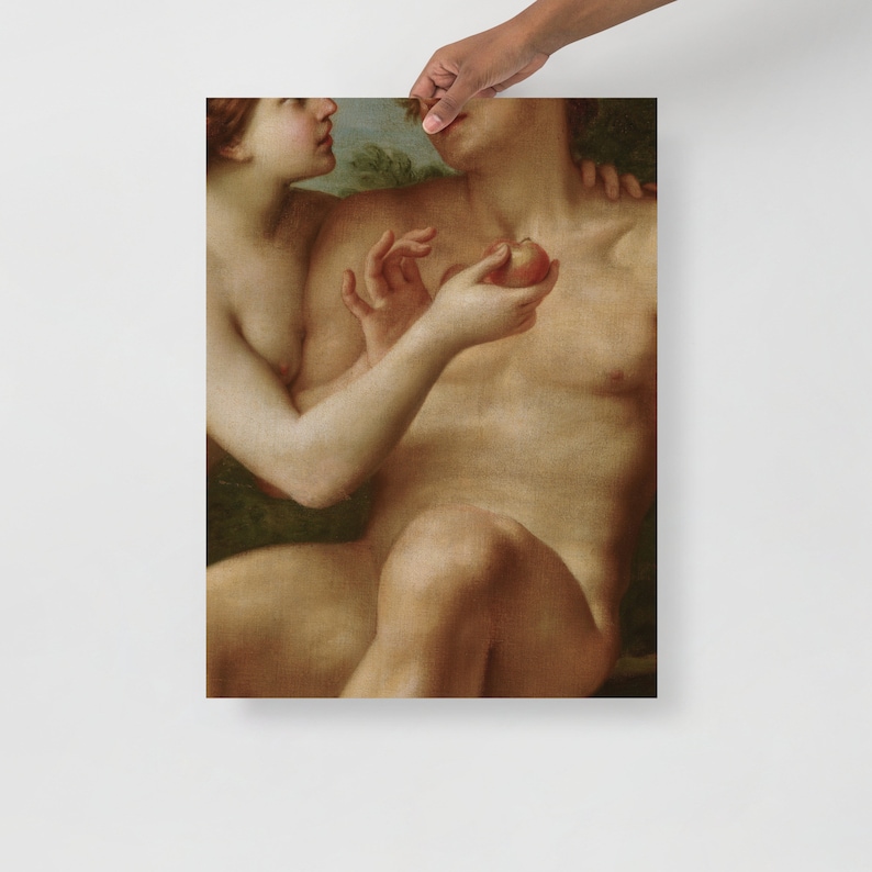 Adam and Eve Art Print, Antique Painting Detail, Sensual art, Moody Wall Art, Dark Academia art