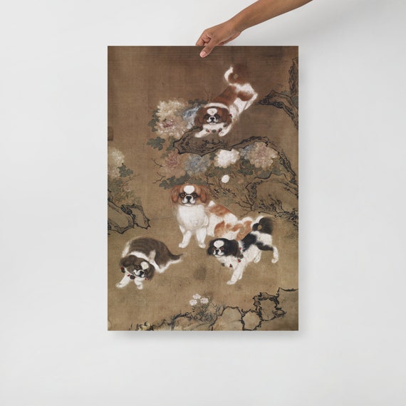 19th Century Pekingese Dogs Art Print, Chinese Art, Dog Wall Art
