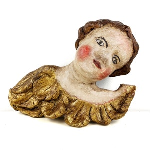 Antique Italian Carved wood Cherub, Church salvage, Baroque Angel sculpture
