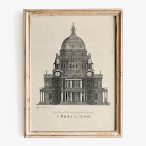 The Front or West End of the Cathedral Church of St. Pauls print, Vintage Architecture print
