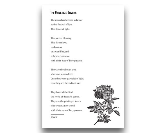 The Privileged Lovers By Rumi Poem Print Wedding Poem Print Etsy