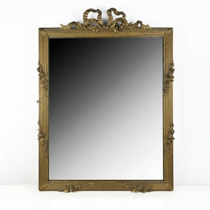 Antique French Louis XVI Wall Mirror with Bow Cartouche, Decorative Mirror