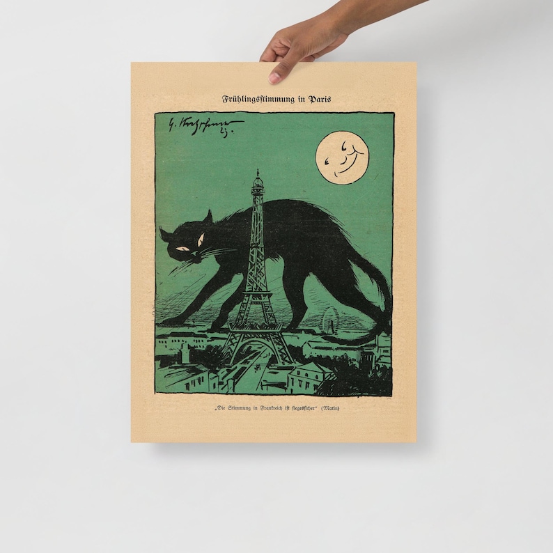 Springtime in Paris art print, Museum-quality Fine Art print, Black Cat art deco art