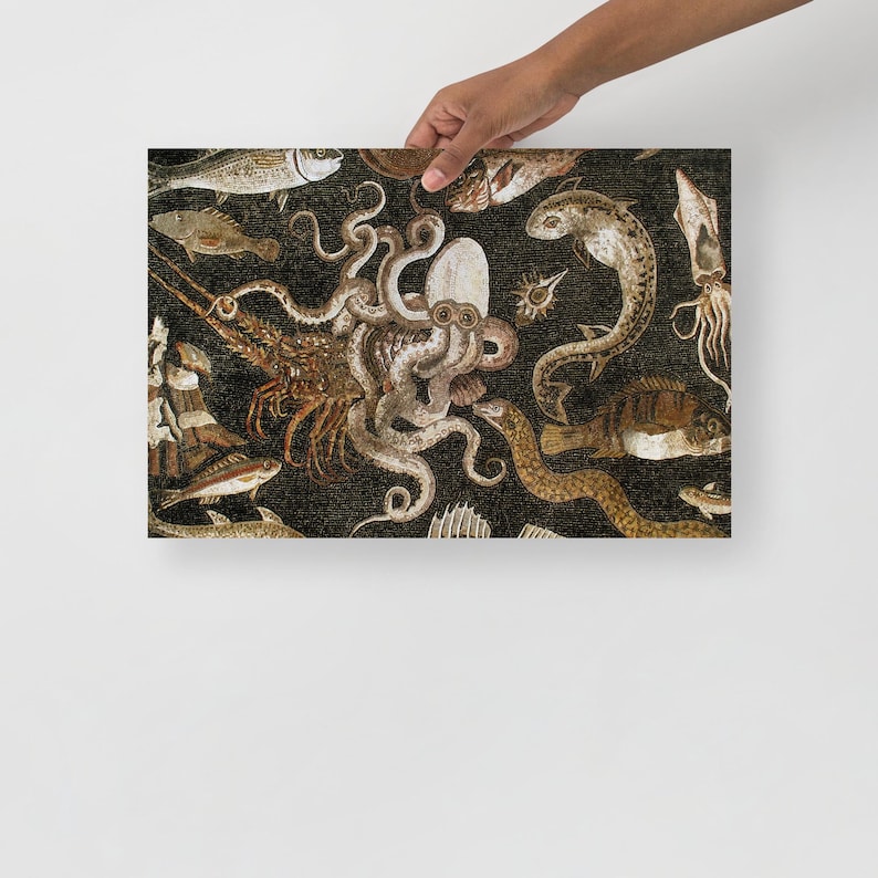 Mosaic of marine life art print, Pompeii Roman Mosaic Art print