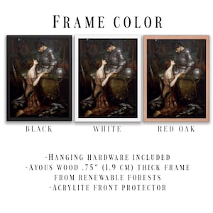 Puede incluir: Una impresi&oacute;n enmarcada de una pintura que representa a un caballero y una mujer en un entorno de bosque. El marco est&aacute; disponible en negro, blanco o roble rojo. El marco tiene 1,9 cm de grosor y est&aacute; hecho de madera de ayous de bosques renovables. La impresi&oacute;n est&aacute; protegida por un protector frontal de acrylite.
