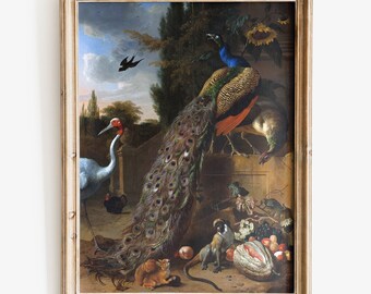 Impresión de arte de pavo real, impresión de bellas artes, arte de humor oscuro