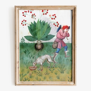 Weird Medieval Art Print, Mandragora art, Medieval marginalia